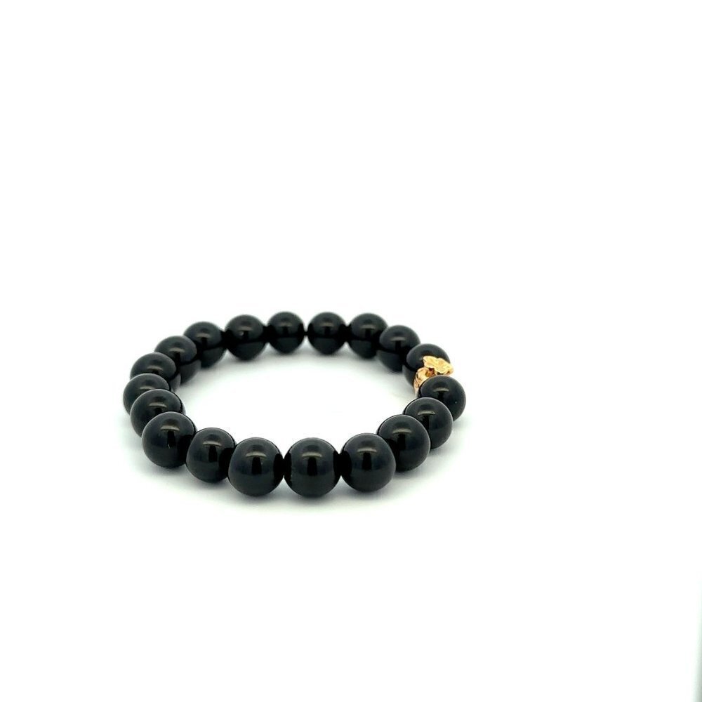 18K Gold Money Bag Lucky Bracelet Beads Gemstone Black Tourmaline 8mm - Picture 7 of 9